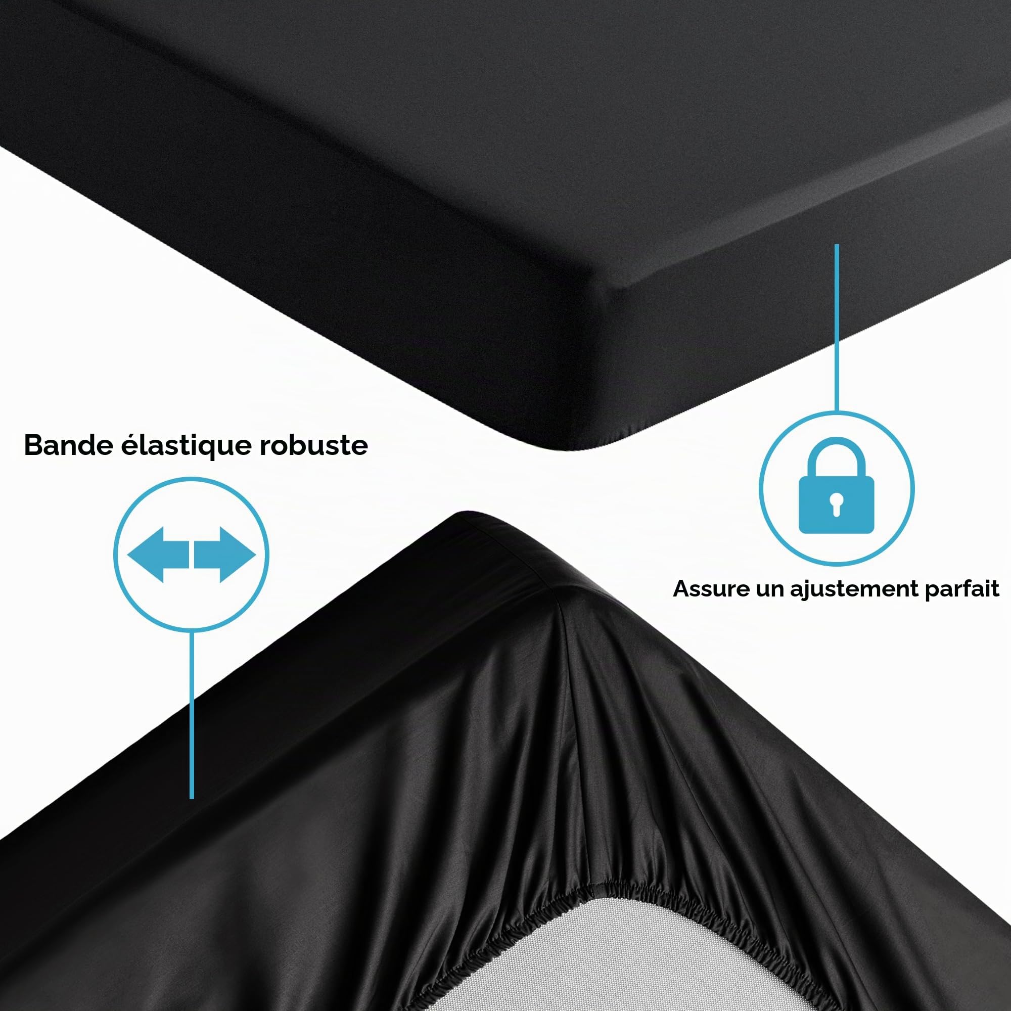 Drap-Housse imperméable King, protège-Matelas 100% Noir, Compatible avec Les Produits de Massage à Base d'huile, d'eau et de Silicone, Silencieux, Lavable en Machine, Poche Profonde de 35cm