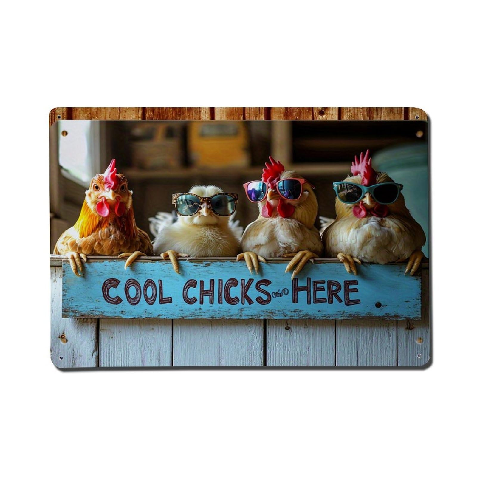 Cool Chicks Here Sign Retro Metal Tin Sign, Vintage Metal Poster for Home, Gaming Room, Studio Workshop,Bar,Garage Wall Art Decor 8x12 Inch