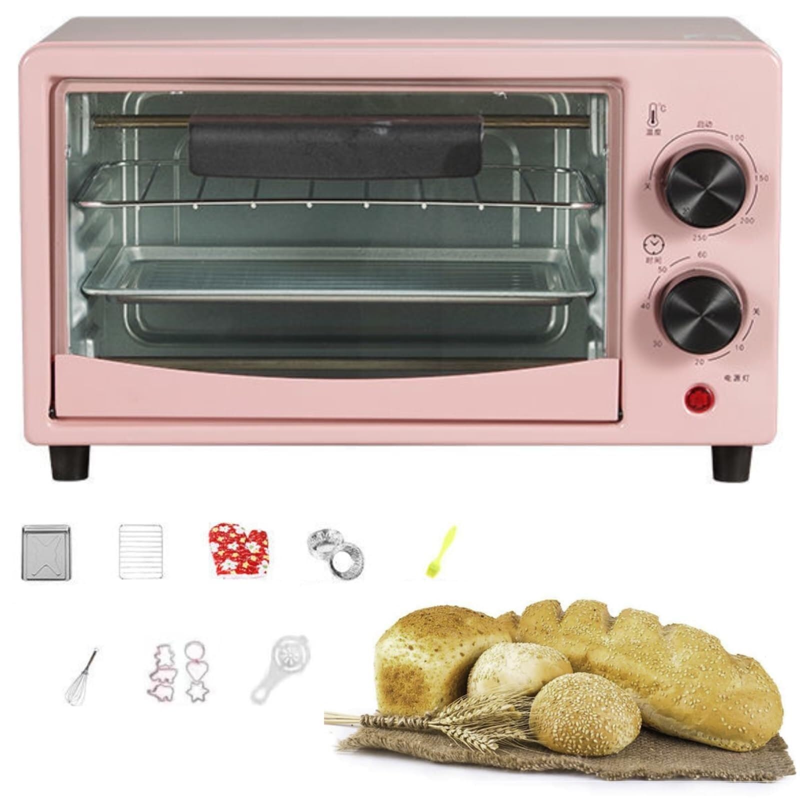 Forno Elettronico Intelligente 12L, Tostapane A Convezione Da Piano, Macchina Colazione Multifunzione, Temperatura Regolabile 0-230℃, Casa E Ristoranti(Pink)