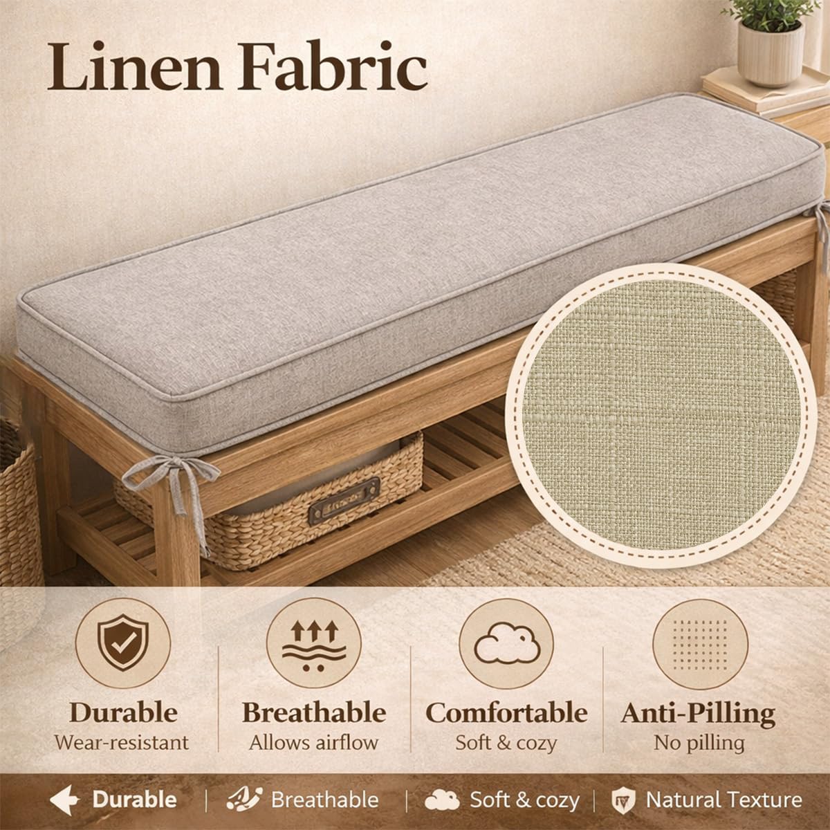 Generico Cuscino per Panca da Esterno e Interno, Imbottitura Alta Densità, Antiscivolo con Cinghie, Cuscino Panca Comfort per Giardino, Terrazza, Balcone e Casa,Dark Gray,150X40X5cm
