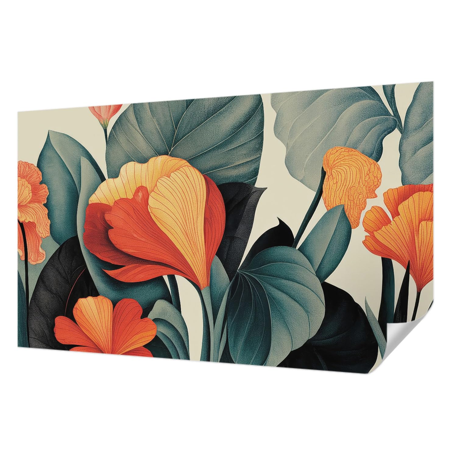 Papier peint résistant aux taches fleurs colorées pour rénover un mur sans colle