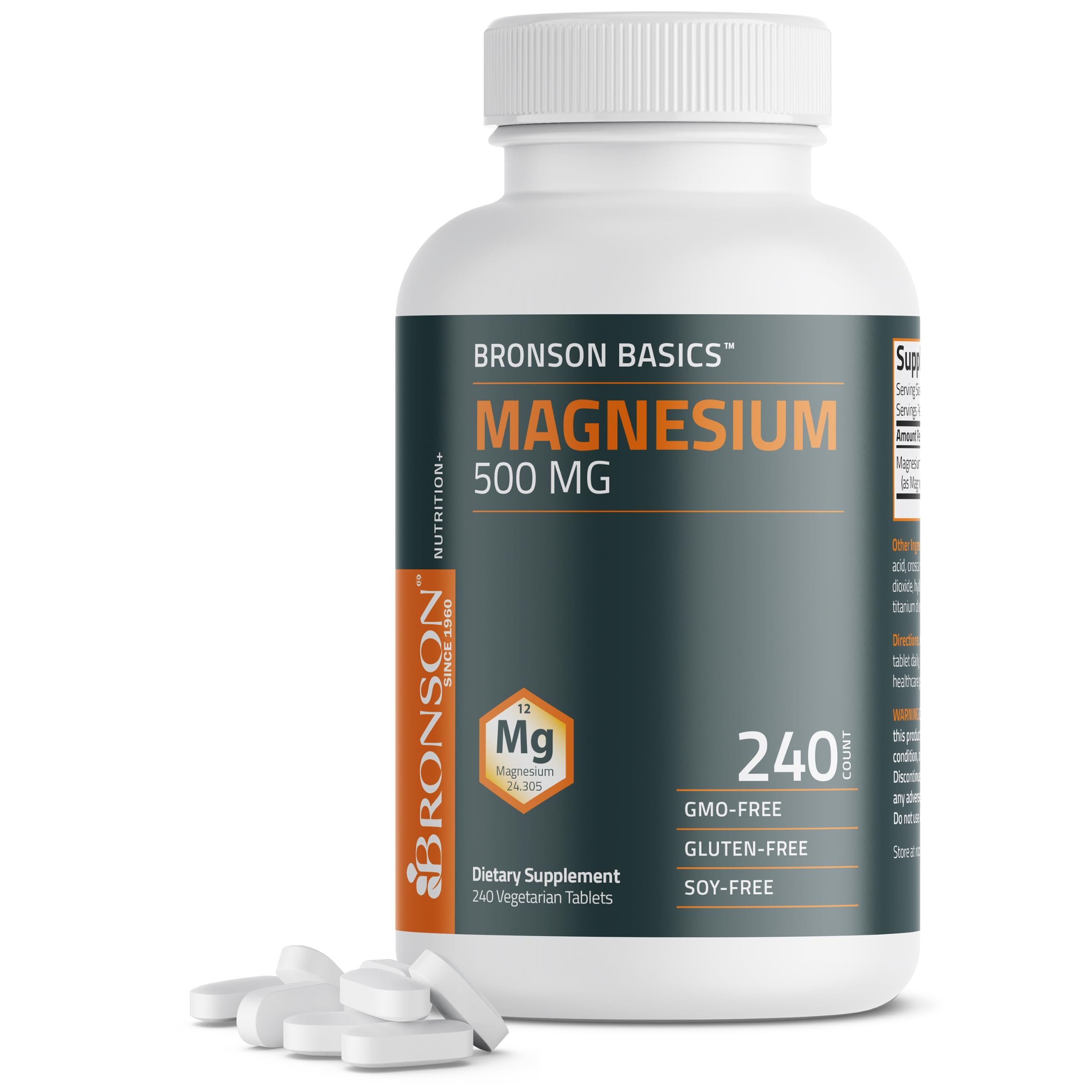 Bronson Magnesium 500 mg as Magnesium Oxide, 240 Vegetarian Tablets 240 Count (Pack of 1)