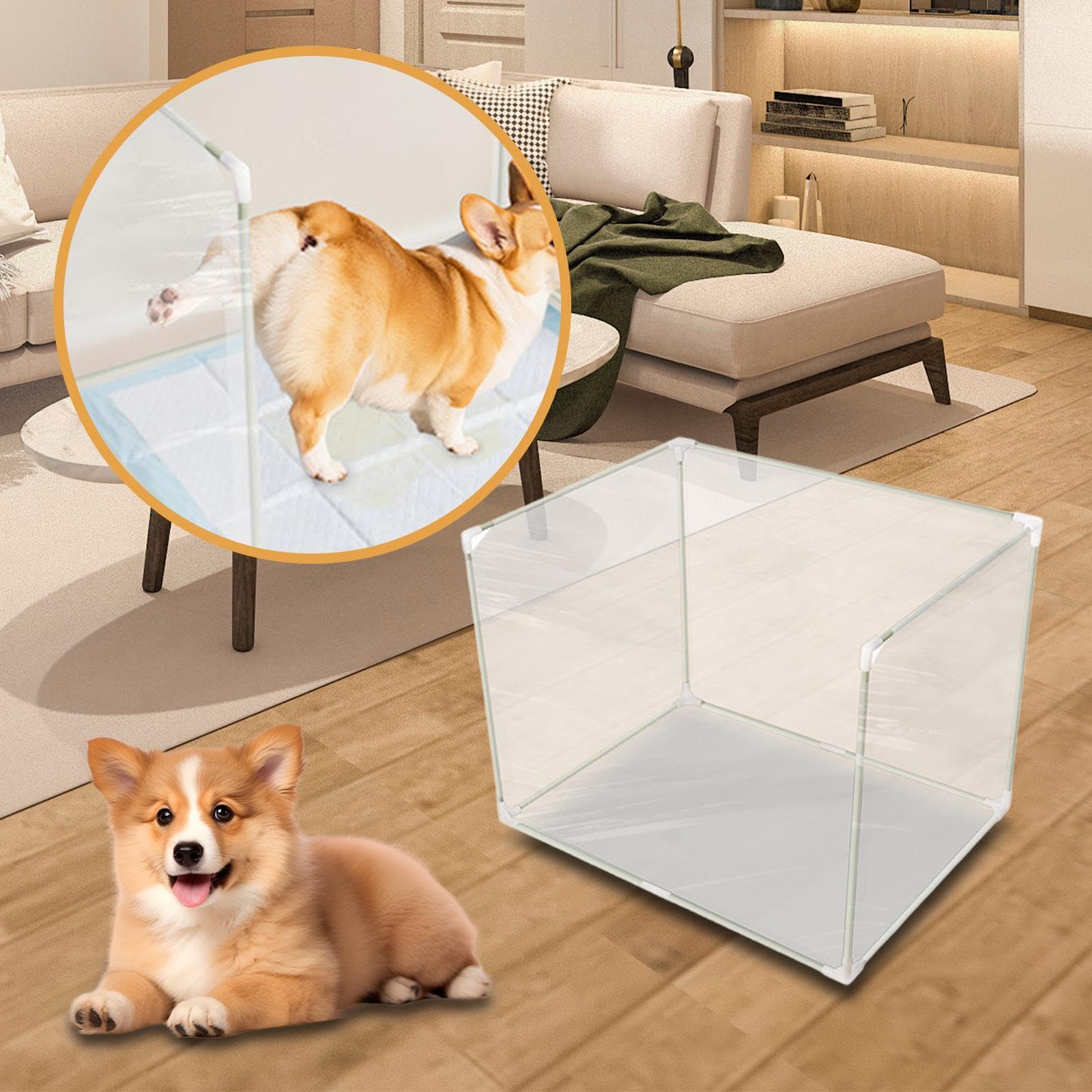 Hundetoilette mit Spritzschutzwänden Hundeklo Hundepads Halter Indoor Toilette für Hunde Herausnehmbar Leicht zu Reinigen Tragbar Und Platzsparend Aus, Transparent