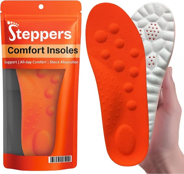 Original Steppers Insoles, 2026 4D Steppers Comfort Boosting Massage Insole, Memory Foam Thermal Insoles, Comfy Insole with Arch Support for Men and Women (Orange, Large (EU 43-44)) - 1