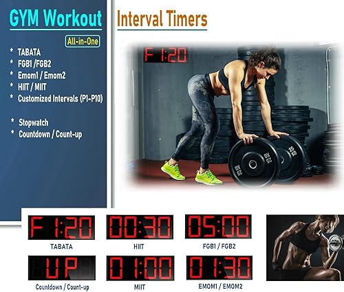 Miniatura 5 de Reloj temporizador de gimnasio en casa extra grande de 17.3 pulgadas, temporizador de intervalo de entrenamiento programable, reloj de pared