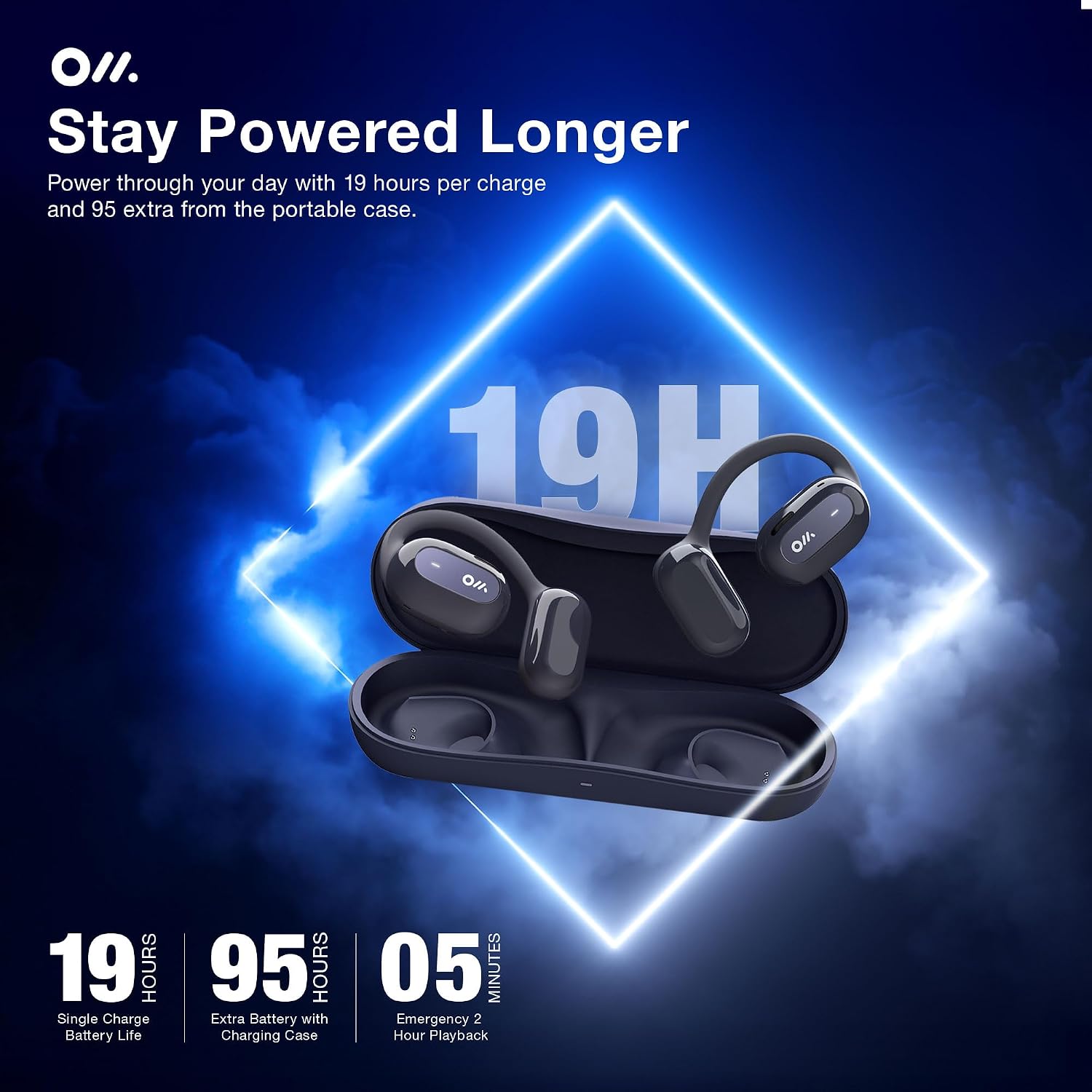 Oladance OWS2 Open Ear Wireless Headphones, Memory Titanium Frame, Virtual Bass 2.0, 16.5mm Drivers, 19H Battery, IPX4 Waterproof, Touch Controls, Bluetooth 5.3, Multi-Point Pairing (Blue)