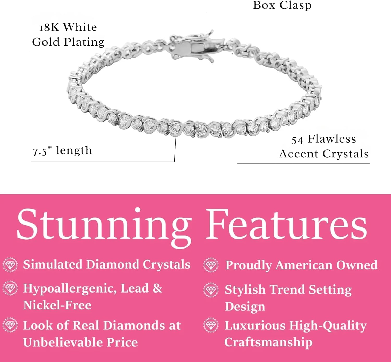 Cate & Chloe Ezra 18k White Gold-Plated Infinity Tennis Bracelet with Simulated Diamond Crystals, Elegant Bangle Bracelet for Women, Hypoallergenic Jewelry, Gift for Her on Christmas, Anniversary