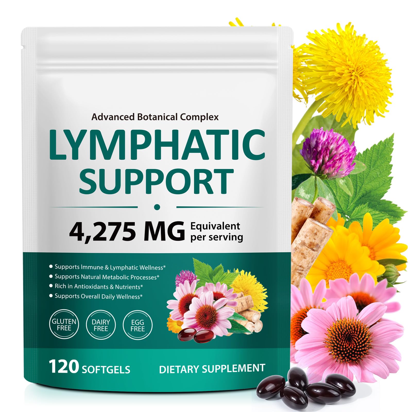 chenyayun Suplemento fitoterápico de equinácea, raiz de bardana e dente-de-leão, 120 softgels