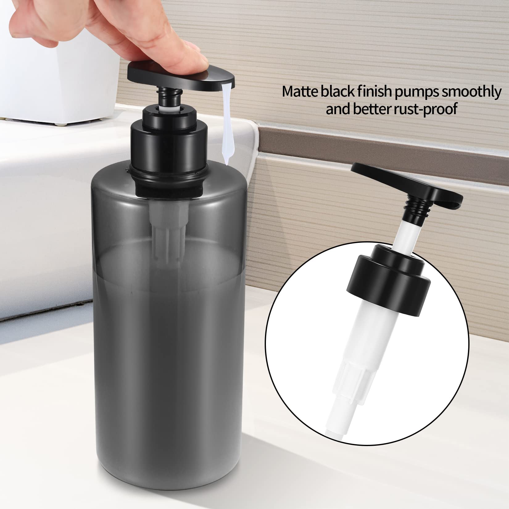 ljdeals 8 oz Clear Plastic Empty Bottles with Black Disc Top Caps, Refillable Containers for Shampoo, Lotions, Cream and More Pack of 6, BPA Free, Made in USA
