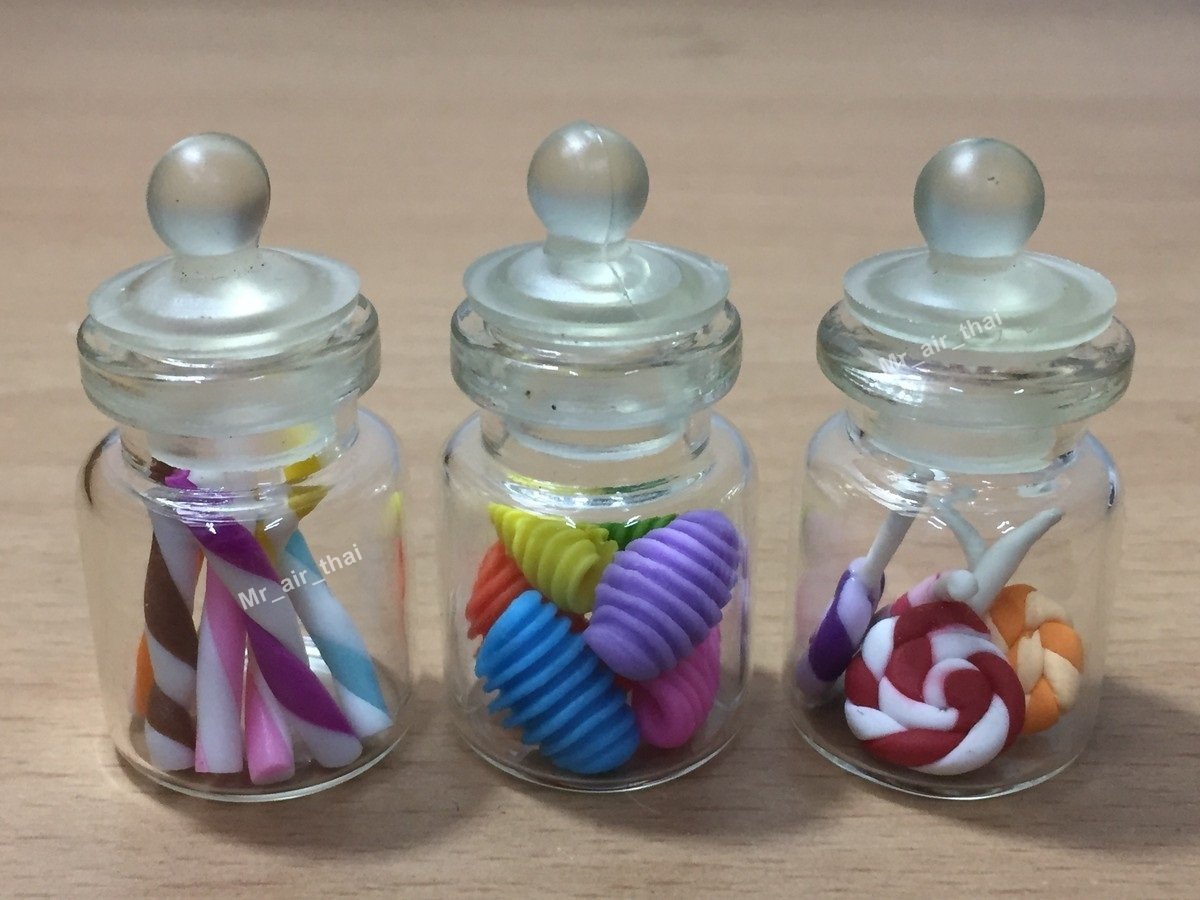 3pc Miniature Candy Cake Food Cookie Dollhouse Cake in Clear Glass Mini Bottle fruit Food #MF012