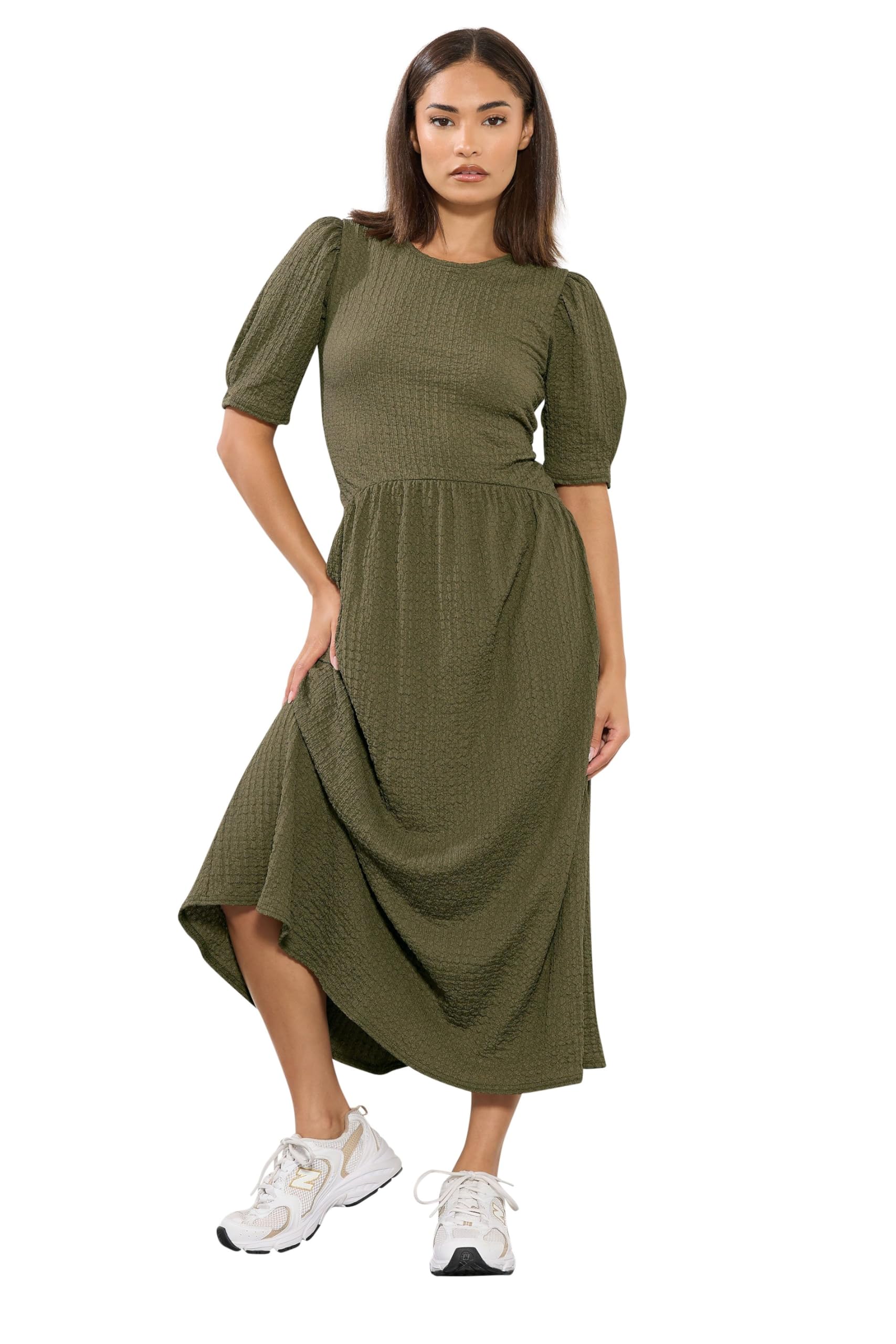 Pixiegirl Women's Dark Olive Petite Textured Midi Dress In | : Size 6