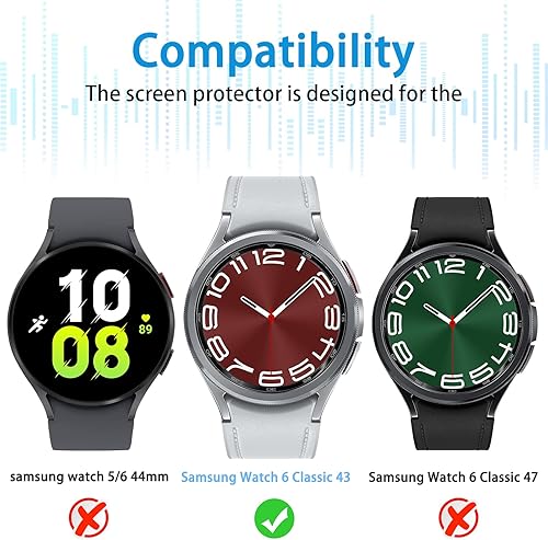 Miniatura 2 de Suoman Paquete de 4 protectores de pantalla para Samsung Galaxy Watch 6 Classic de 1.693 in, antiarañazos 2.5D 9H película protectora de pantalla de
