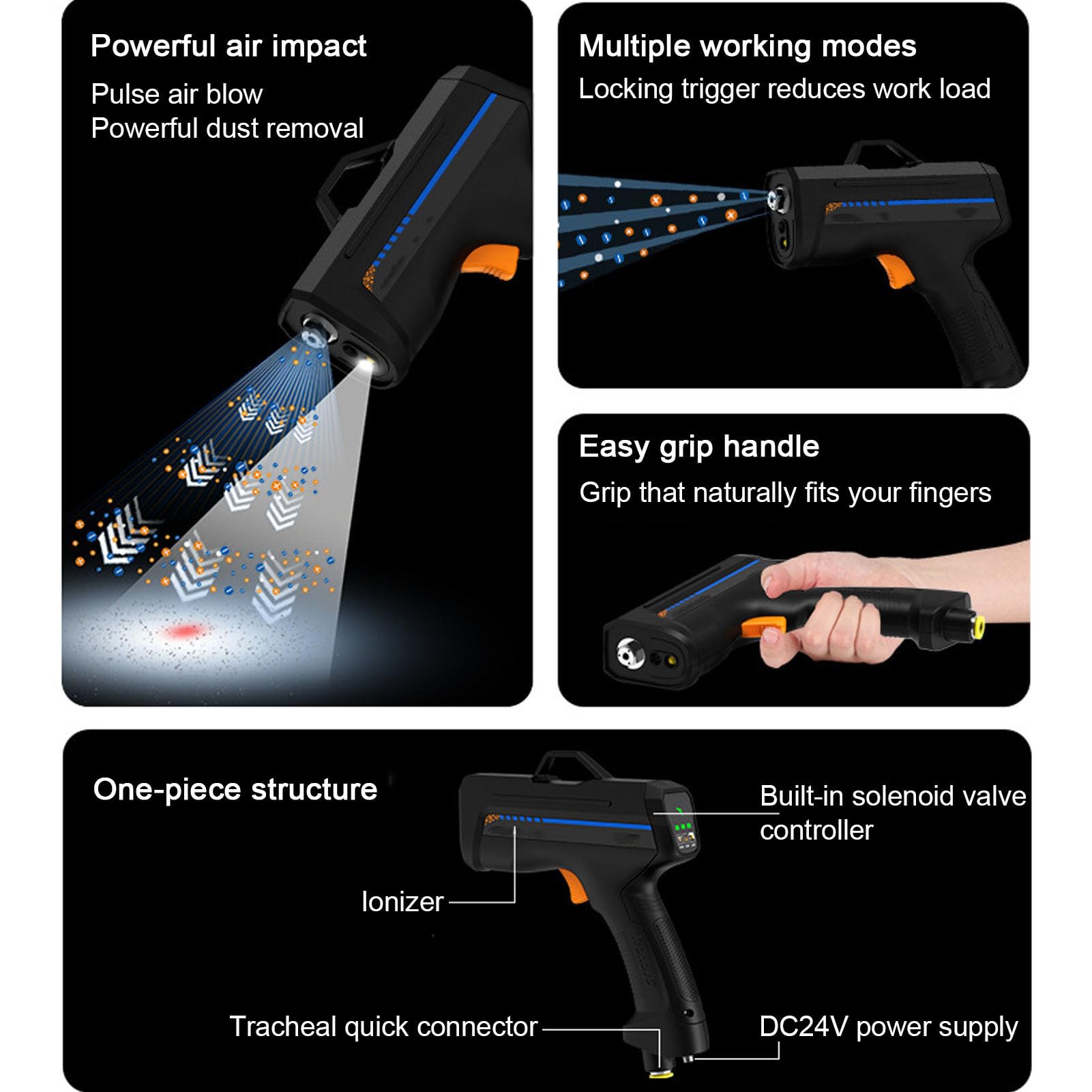 Przenośny pistolet antystatyczny, jonizujący pistolet pneumatyczny, eliminator statyczny ze światłem wykrywającym pył, pistolet antystatyczny do automatycznej wernicjatury, montaż