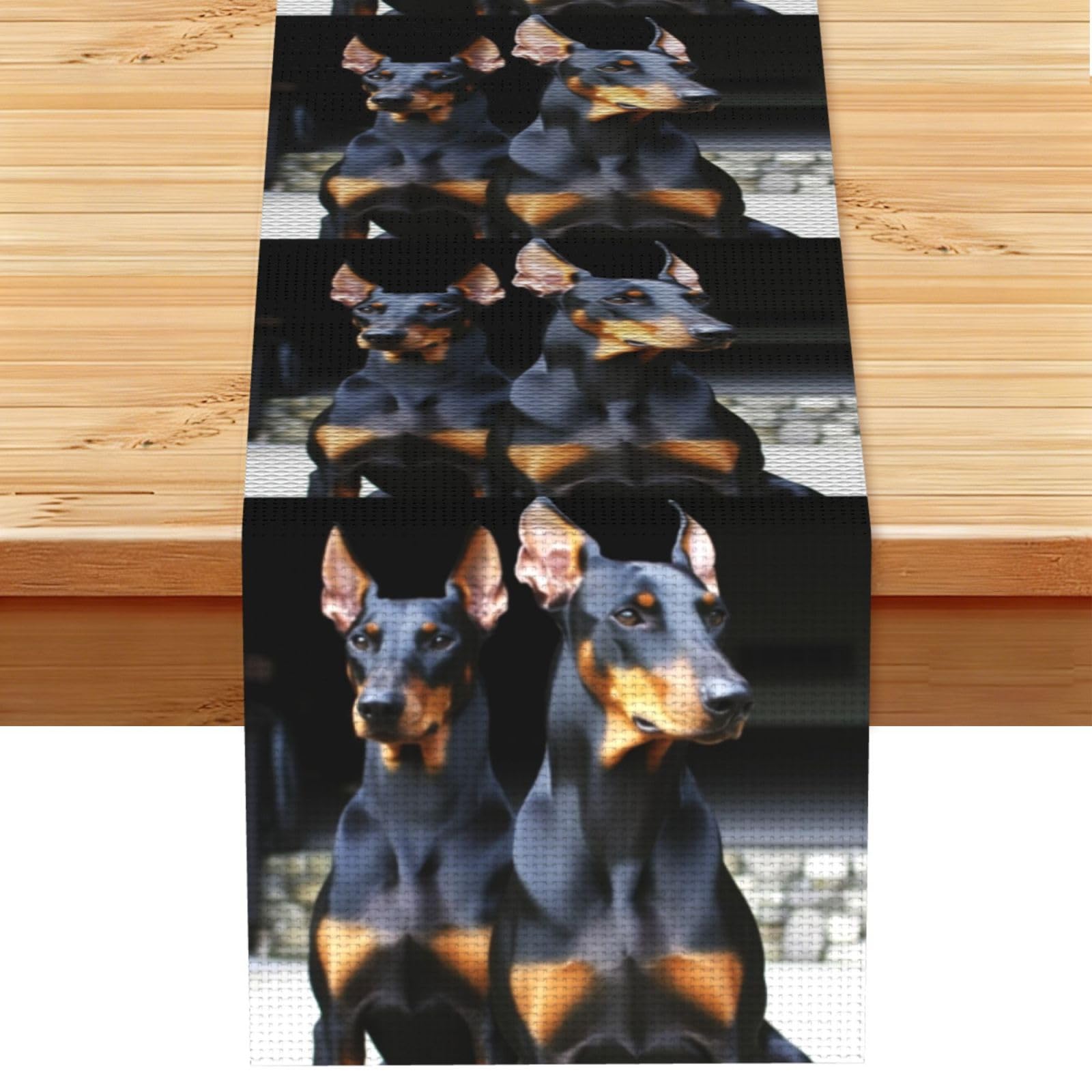 Doberman Table Runner 13 x 72 Inches Long, Cotton Linen Table Runners for Kitchen Dining Table Decoration - Washable Tablecloth Modern Tablerunner for Home Party Decor