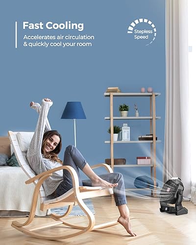 Vista 6 de Ventilador de camping con linterna LED, 36 horas 9 pulgadas, ventilador portátil recargable con batería con velocidad continua y funciona con Negro