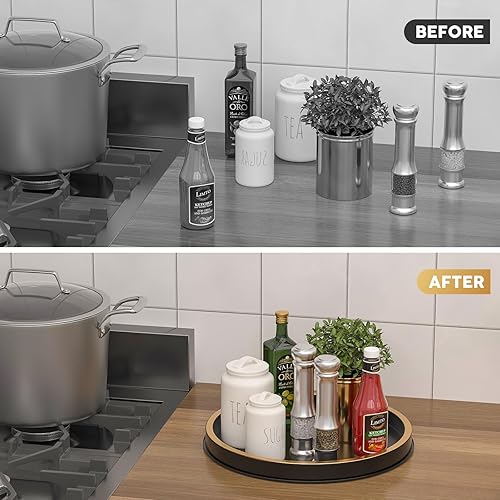 Miniatura 6 de HGF Bandeja redonda para organizador de encimera de cocina, bandejas de hierro de metal de 12 pulgadas para servilletero, organizador de especias de