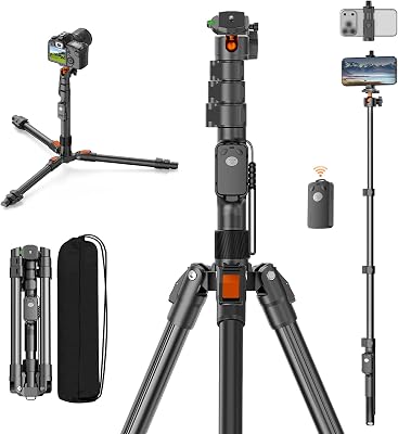 XXZU 75" Camera Tripod,Tripod For Camera Phone with Remote & 360° Ball Head,Aluminum Phone Tripod/Monopod,Camera Stand Tripod for iPhone/Canon/Nikon/DSLR/Digital Camera Accessory Kits,Max Load 17.64lb