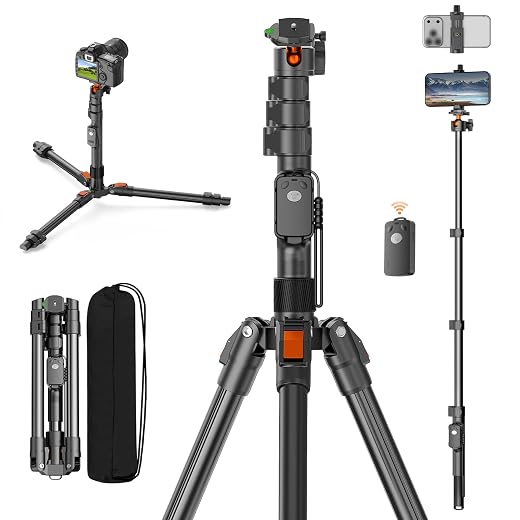 XXZU 75" Camera Tripod,Aluminum Tripod for Camera Phone/Monopod with Remote | Cell Phone Tripod for iphone with Ball Head,Camera Stand for Canon/Sony/DSLR/Digital Camera Accessory Kits,Max Load 17.64lb