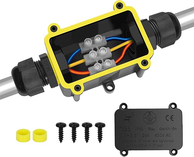 YS Junction Box Outdoor Waterproof IP68 2-Way Line M25 Cable Connector Wire Range 4-12mm Power Cord External Sleeve Coupler Protection Box