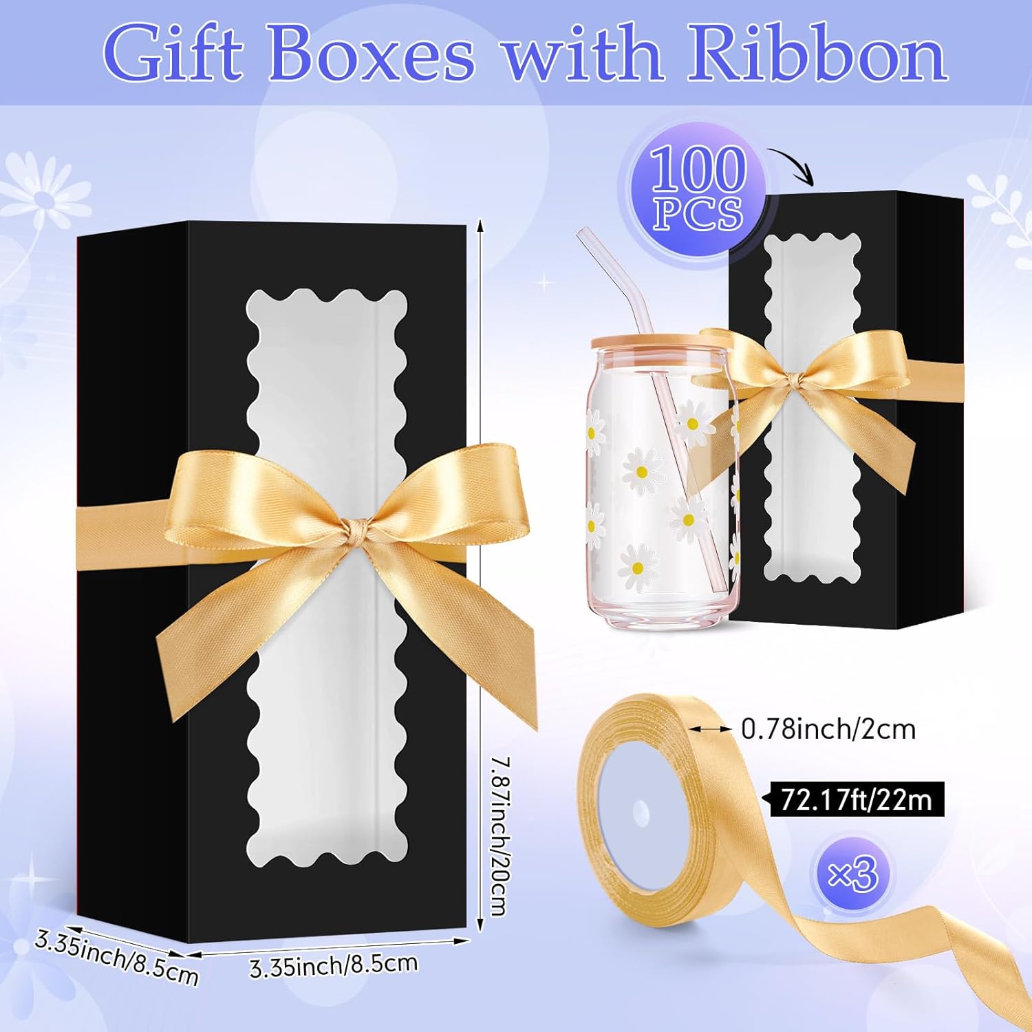 Windyun 100 Pcs Tumbler Gift Boxes for Sublimation Glass Exhibition Boxes Transparent for 12oz 16oz 20oz Shipping Cup Exhibition Packaging for Jars Mug Can Party Supplies(Black)