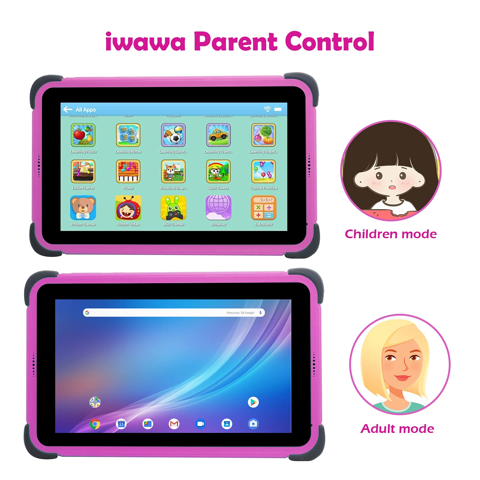 CWOWDEFU Android 11.0 Tablet per bambini 8 pollici,5MP+8MP,1280 * 800 IPS HD Schermo,4500mAh,Tablet WiFi per ragazze 2GB RAM 32GB Storage Tablet per l'apprendimento per i più piccoli (rosa)