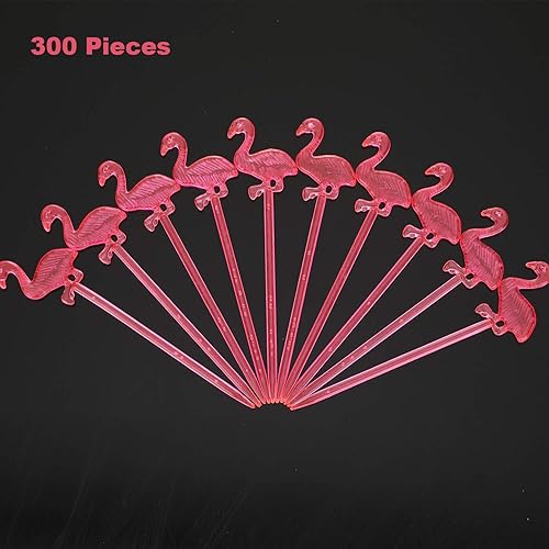 Miniatura 2 de Boao 300 palillos de flamenco de 3.2 pulgadas, palillos de plástico rosa para aperitivos, bebidas, pasteles, postres, alimentos, frutas para verano,