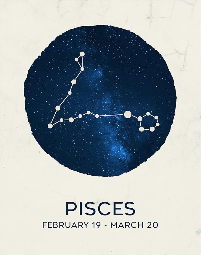 12 Zodiac Signs Wall Art Print, Astrology Decor for Home, Bedroom, Living Room, Office, 11x14 Unframed Poster Print, Pisces Horoscope Constellation Design, Celestial and Mystic Aesthetic Gift