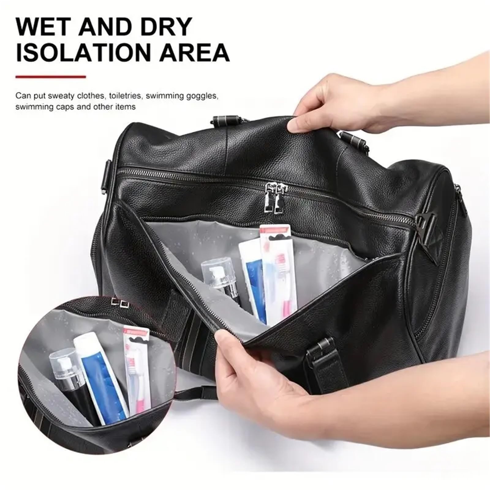 Borsone Sportivo in Pelle per Uomo Borsa da viaggio in pelle di mucca da uomo, grande capacità, borsa da viaggio, borsa da weekend nera da uomo, bagaglio a mano, borsa da fitness, borsa sportiva per S