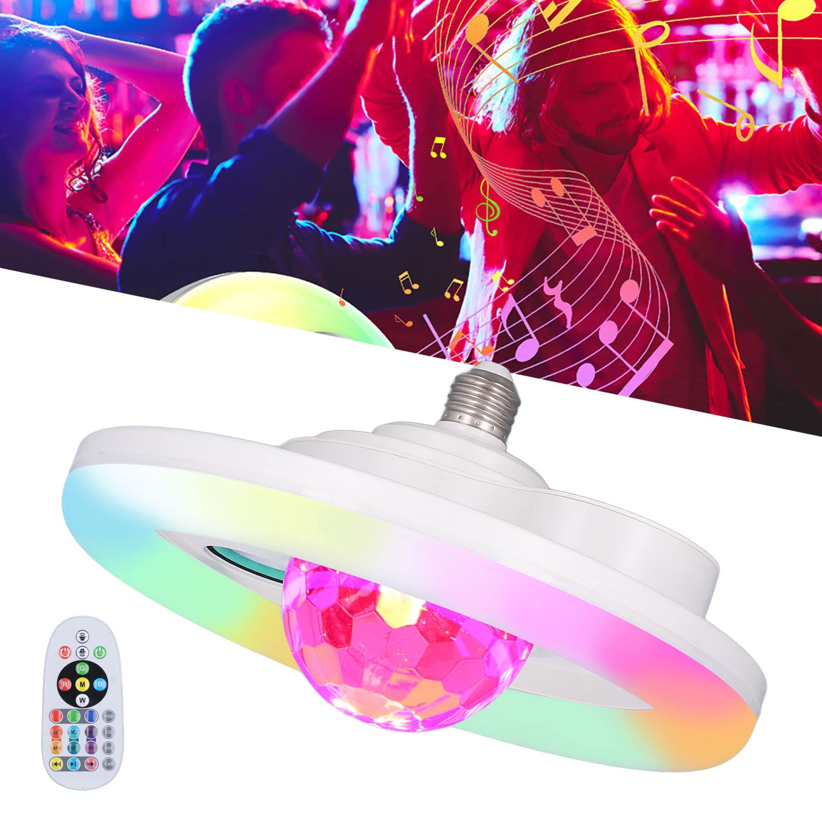Luz Música LED Bluetooth, Lámpara Música Que Cambia Color RGB, Bombilla Luz Que Cambia 5 Colores con Control Remoto Y Altavoz Doble Mood Ambiance Lighting LED Music Lámpara Techo para la Fiesta