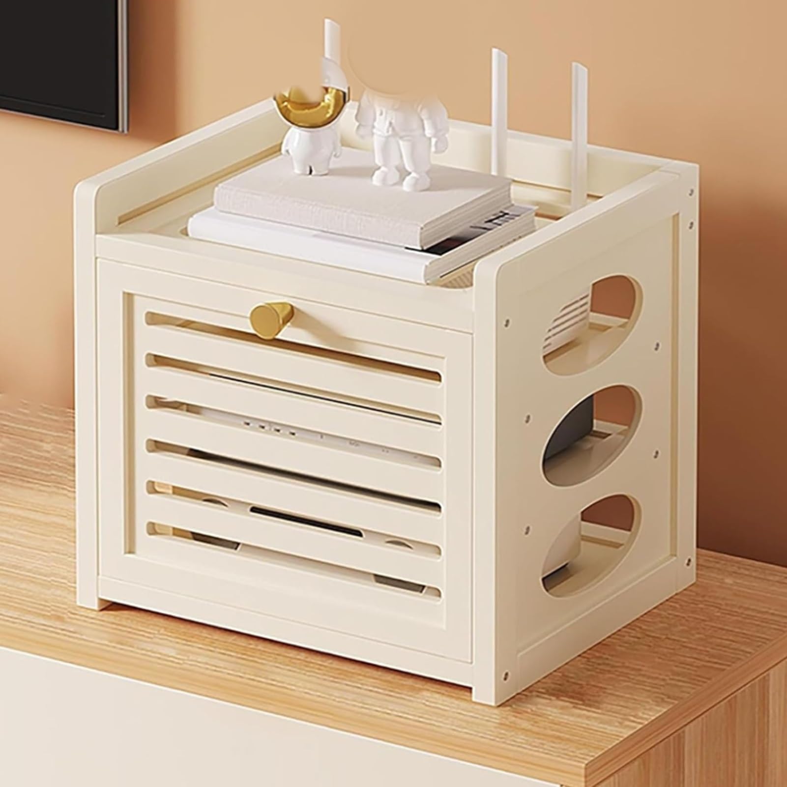 MESCXTY WiFi Router Hidden Cabinet with Cable Management - Storage Organizer for Modem, Box & Accessories, Easy to Assemble(White,15.9x7.8x11in)