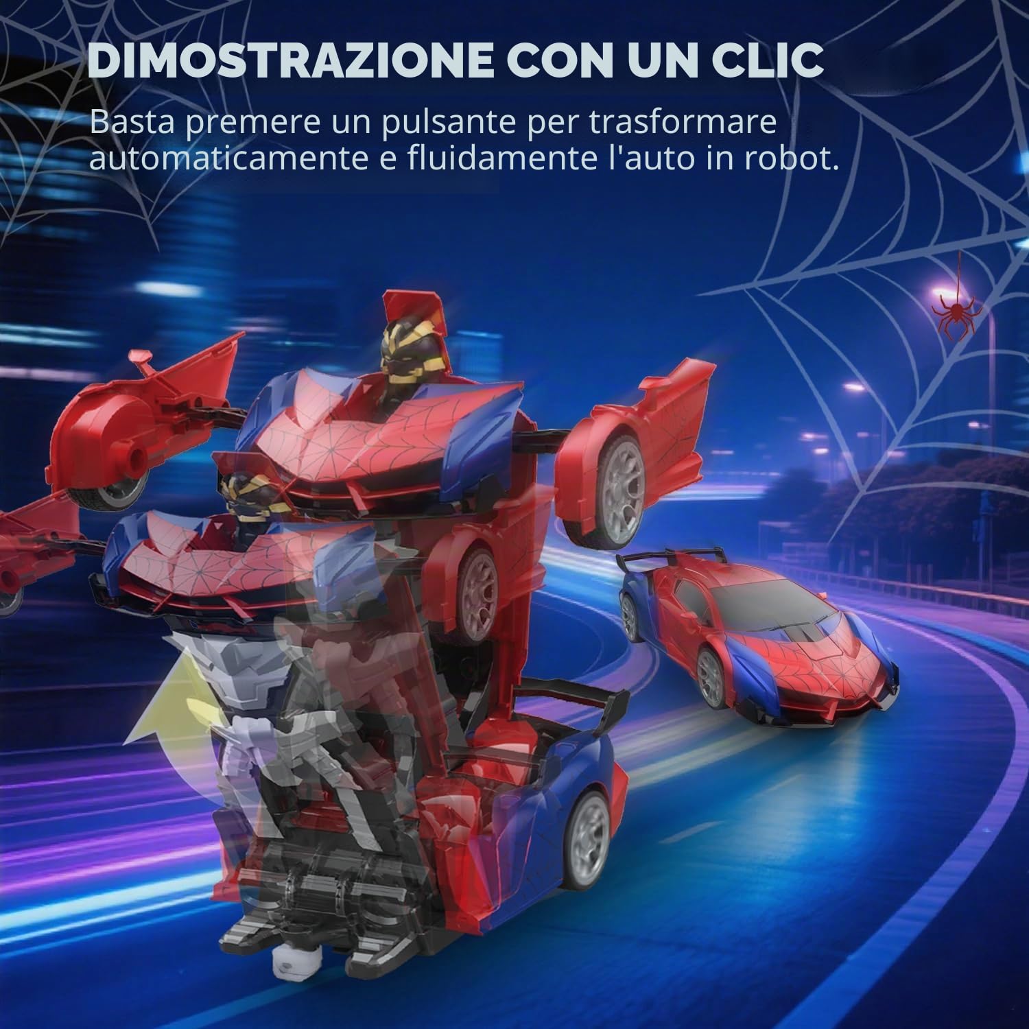 Macchina Telecomandata per Bambini, Giochi Trasforma Robot Giocattolo Cars con Luci e Rotazione a 360, 2.4GHz Macchinina Radiocomandata Gioco Regalo Natale Compleanno Bambino 3 4 5 6 7 8 Anni Maschio