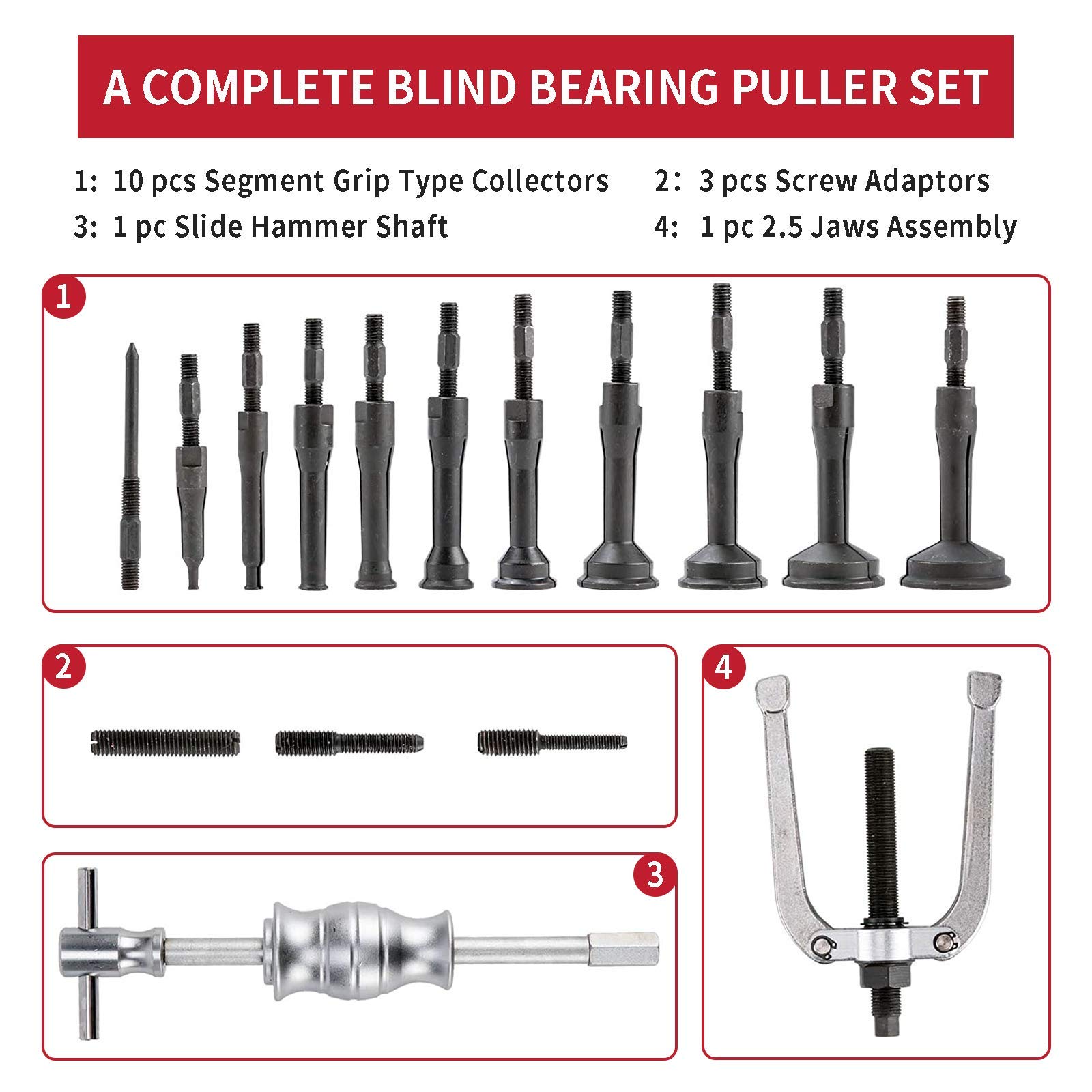 16pc Blind Hole Collet Bearing Race and Seal Puller Extractor Kit