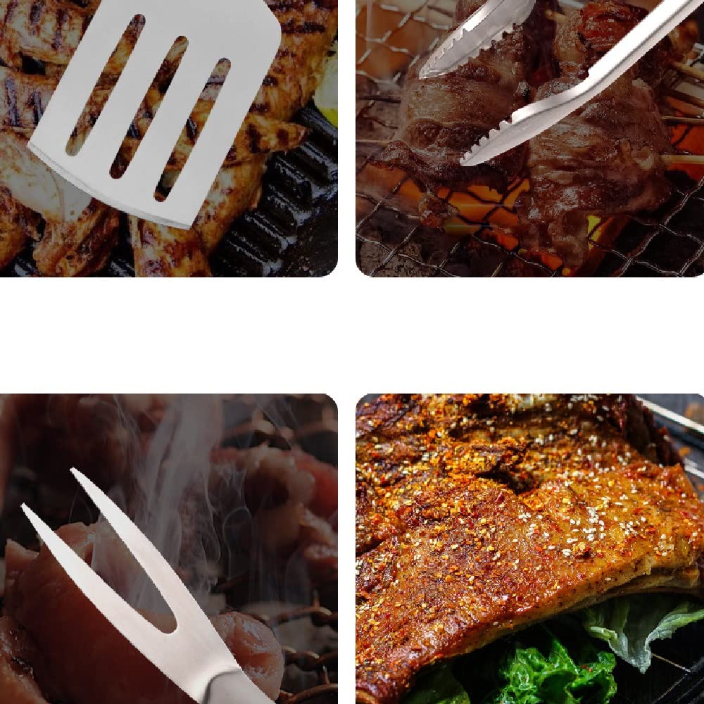 Set di Attrezzi per Barbecue Manico in plastica Combinazione in Acciaio Inox Forcella per Barbecue Clip per Pala Accessori in Tre Pezzi