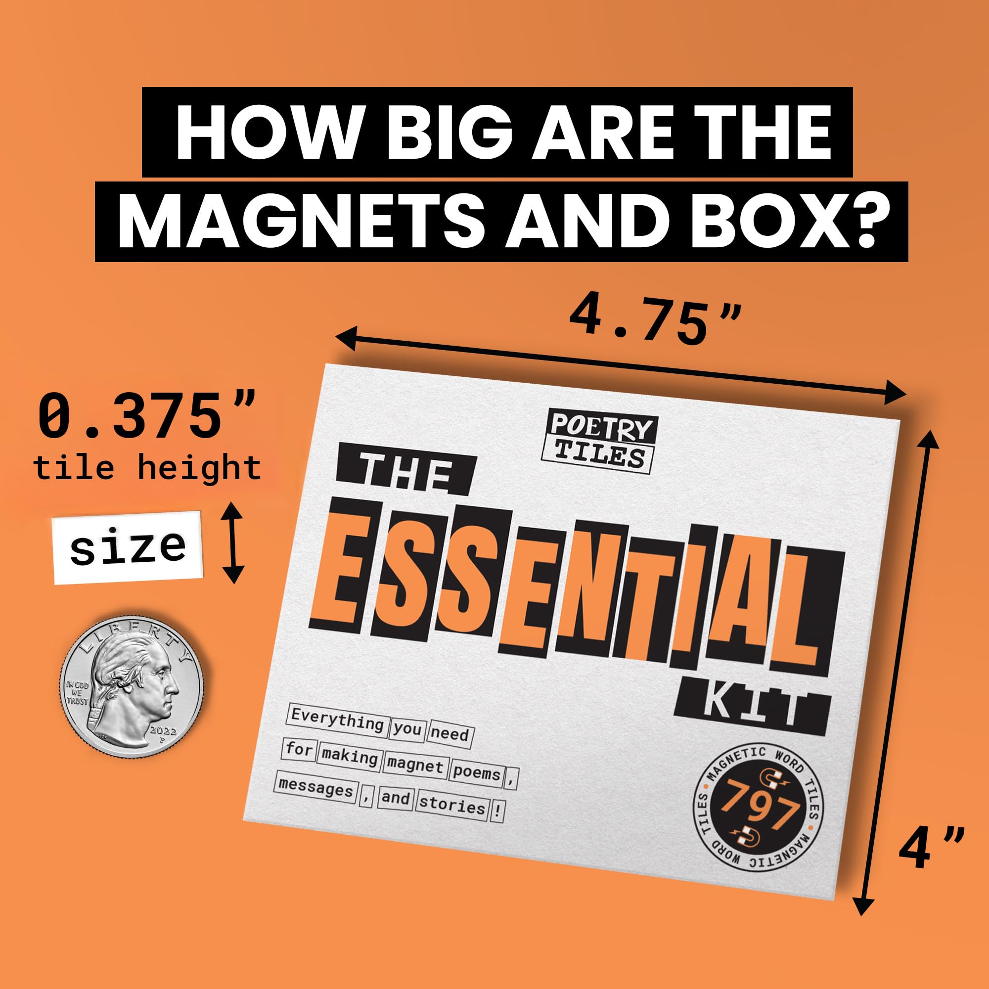 Rayliad Poetry Tiles Essentials Poetry Kit - 797 Fun Fridge Word Magnets for Magnetic Refrigerator Poems and Stories - Explore Your Creative Side Through Funny Sentence Building and Poetry