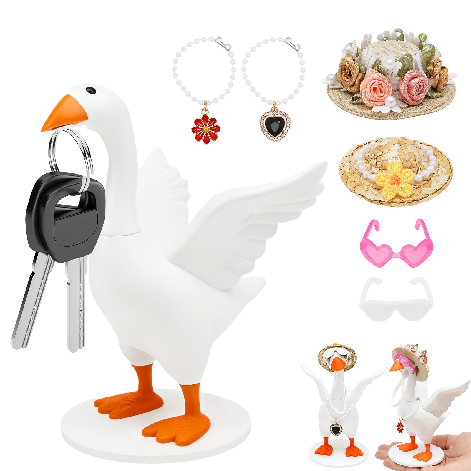 LOUJINGREO Magnetic Goose Key Holder, 6 Inches Desk Goose Figurine PLA Desk Decor,With Magnetic Beak And Base Tabletop Entrance Ornament For Keys Housewarming Present ﻿