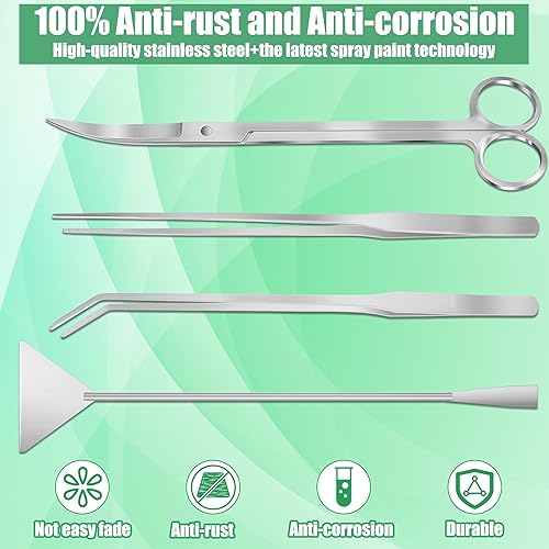 Vista 7 de Kit de herramientas de acuario para acuario, 4 en 1 antioxidante para plantas acuáticas, herramienta de paisajismo acuático, pinzas negras, tijeras