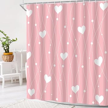 Valentines Heart Shower Curtain Pink White Love Heart 70" WX70 H
