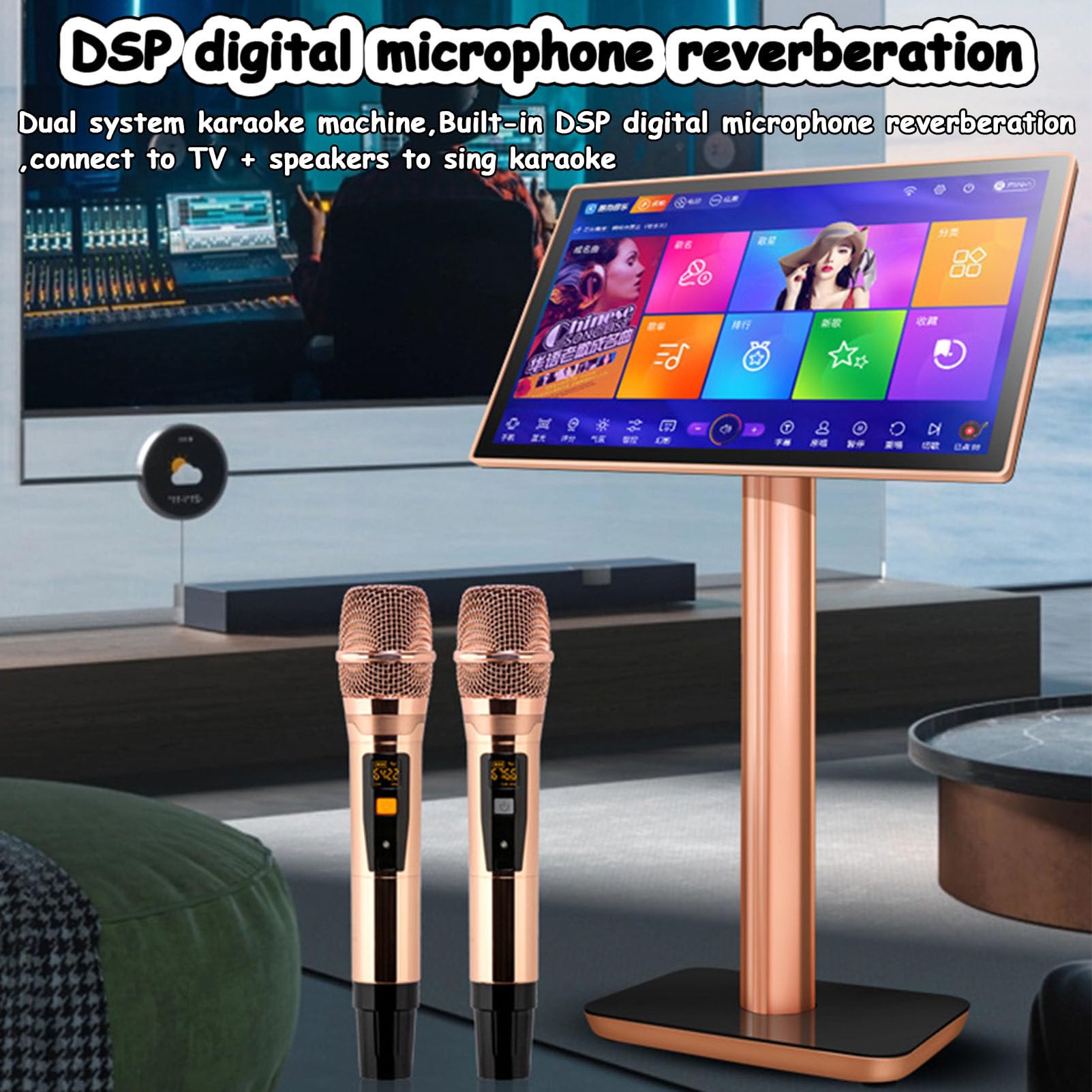 Macchina per karaoke con microfono wireless, touch screen capacitivo da 19,5 pollici, lettore Home Theater, per feste ed eventi