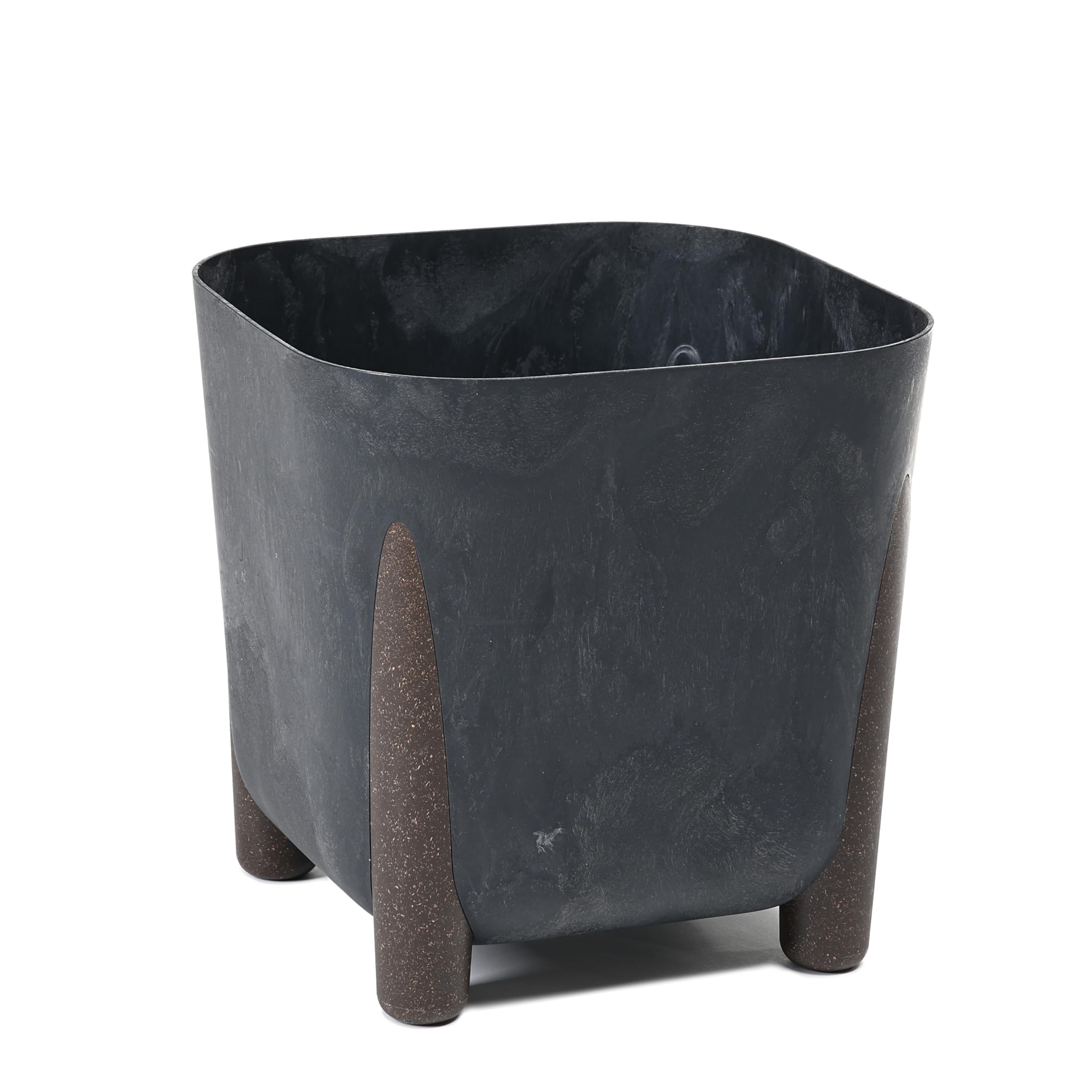 Planter with Water Drain, Width 21 cm, 6 L, Modern Flower Pot with Stylish Feet, Plastic Plant Pot for Indoor and Outdoor Use, Concrete Look, Black