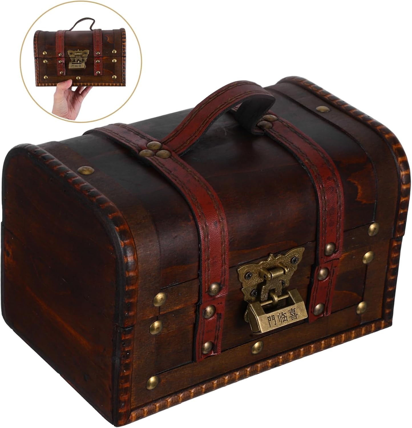 Vintage Treasure Chest Box with Lock Decorative Antique Stash Chest for Jewelry Keepsakes Miscellaneous Items for Pirate Theme Events Home Decor Dark Brown