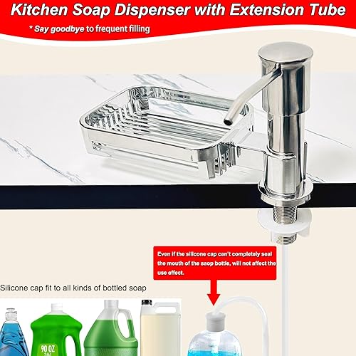 Miniatura 4 de Dispensador de jabón para fregadero de cocina, dispensador de jabón integrado con soporte para esponja, dispensador de jabón para platos de acero