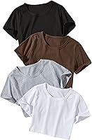 Vista 1 de SOLY HUX Camiseta de manga corta con cuello redondo para niña, 4 piezas, camisetas cortas de verano