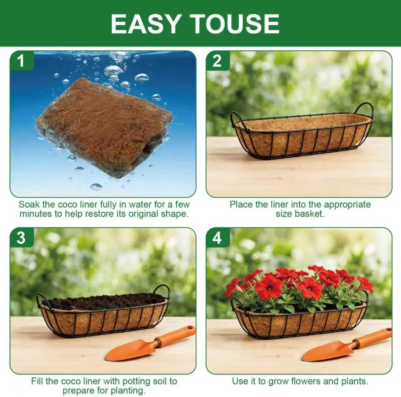 2-Pack 24 Inch Coco Liners for Planters – Trough Coco Liner for Window Box, Fence Flower Baskets | Coco Liners for Hanging Baskets, Planter Box Liner, 24 Inch Coconut Liners for Planters.