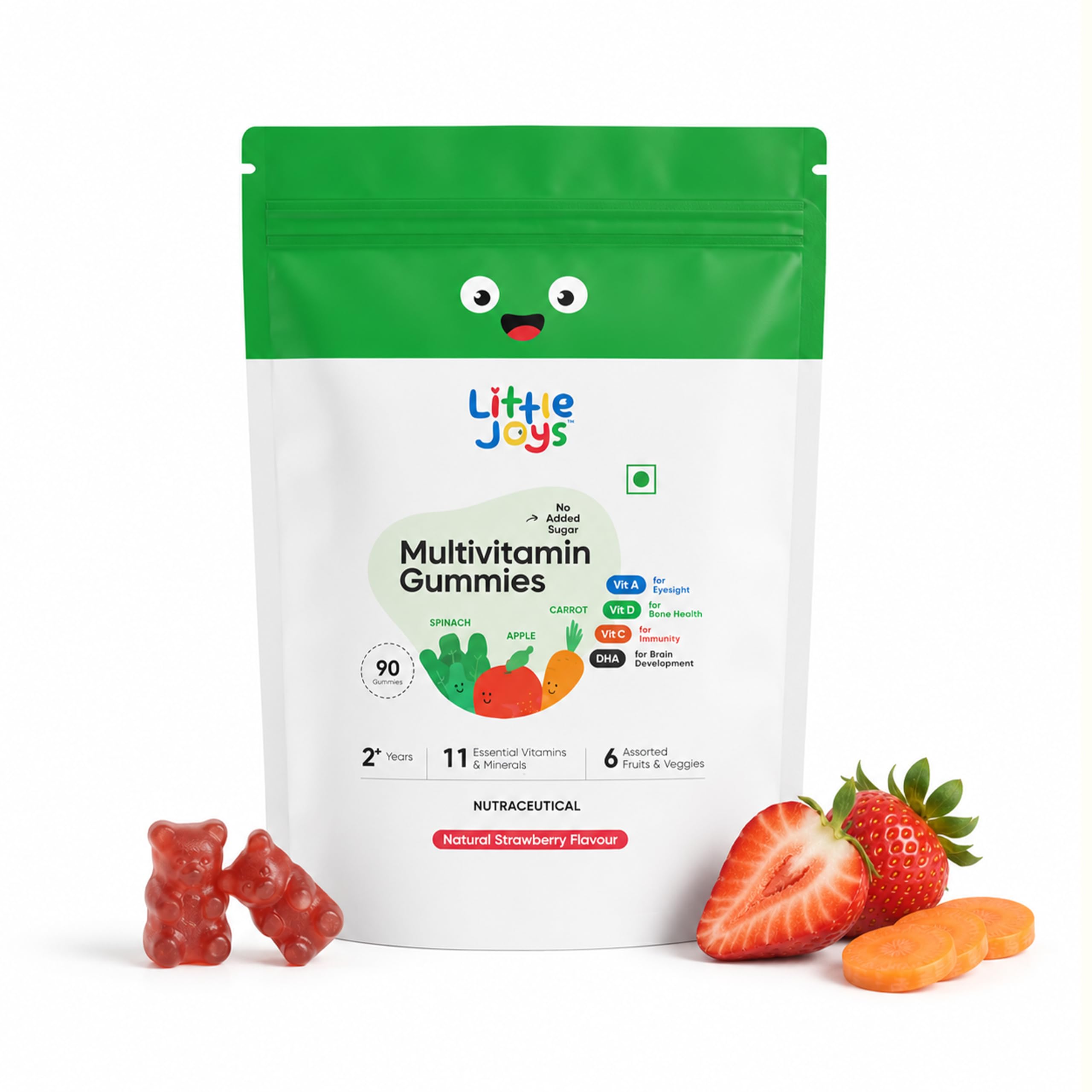 Little Joys Multivitamin Gummies Pouch for Kids (2-6 years) | 90 Days Pack | No Sugar Added | Strawberry Flavour | Boosts Immunity, Bone Density & Eyesight-image-19