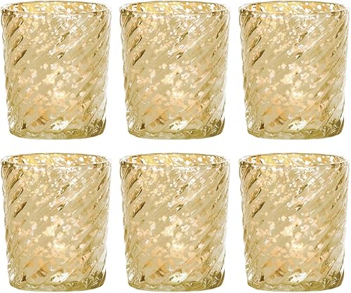 Miniatura 2 de Luna Bazaar - Portavelas de cristal de mercurio (3 pulgadas, diseño Grace, dorado) - para uso con velas de té - para decoración del hogar, fiestas y