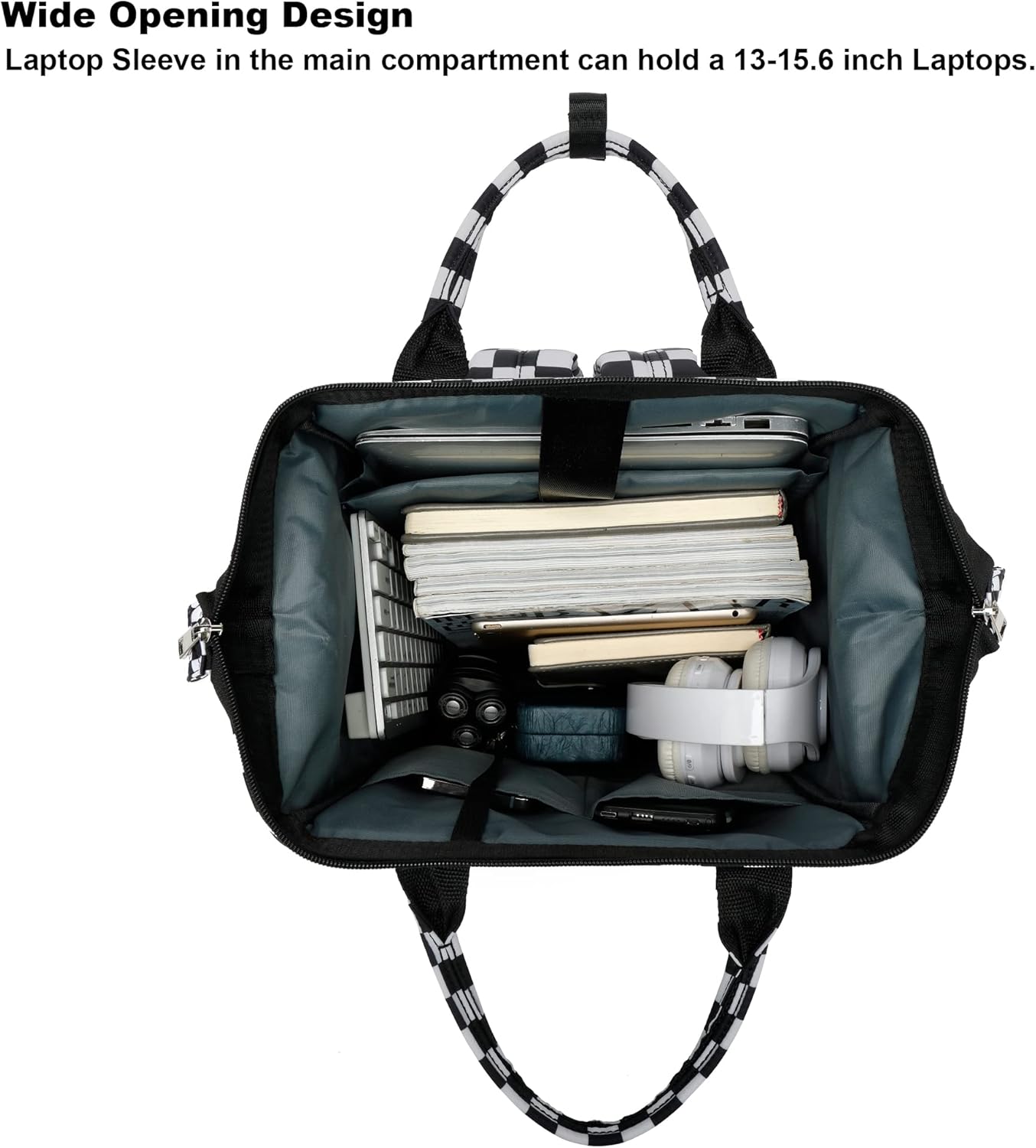 Checkered Women Laptop Backpack, College School Backpack Bookbag 15.6 Inch Computer Backpacks for Work Business Travel