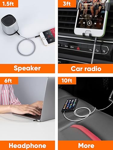 Miniatura 12 de CableCreation Cable auxiliar largo (20 pies/19.7 ft), cable de audio de 0.138 in macho a macho, cable auxiliar trenzado de alta fidelidad de 1/8