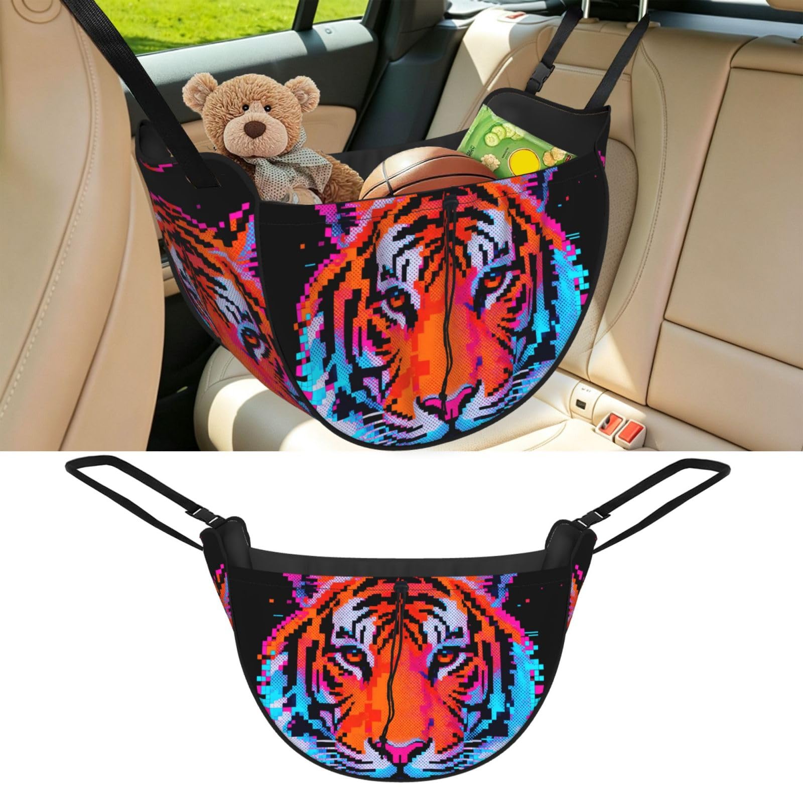 Cntdbu Black Tiger Head Car Seat Organizer-Backseat Storage Bag For Travel