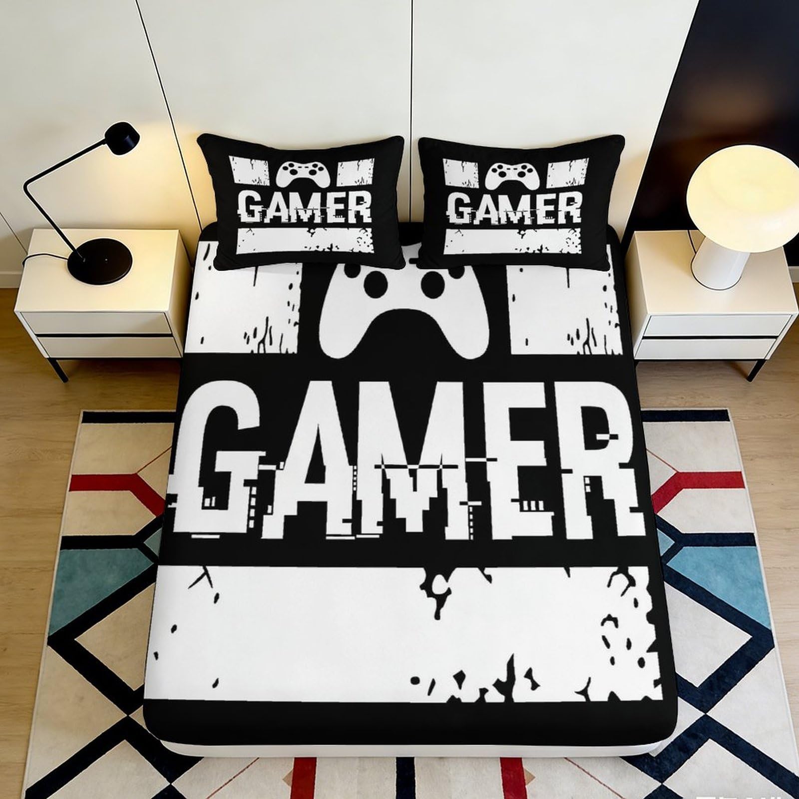 3D Printed Neon Skull Fitted Sheet Microfiber Non-Slip Deep Pocket Bedroom Bedding Skull Mattress Fitted Cover Washable 160x200x25cm
