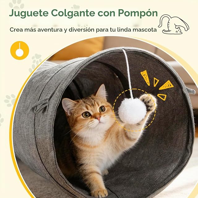 Foto 3 de 6 de Nobleza Túnel para Gatos - Túnel de Juego Plegable de Tela Oxford Resistente, con Caña de Pescar y Agujeros…